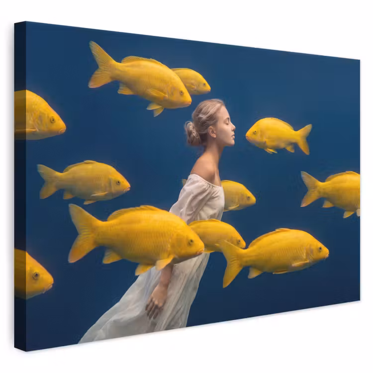 Vrouw - Vis - Water - Natuur - Geel canvas 2cm klein -3d