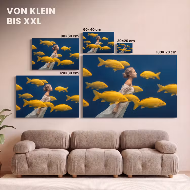 Vrouw - Vis - Water - Natuur - Geel canvas 2cm klein -Xsfeer8_DE