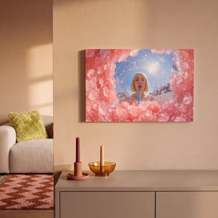 Vrouw - Drank - Zomer - Roze - Blauw canvas 2cm klein -sfeer1