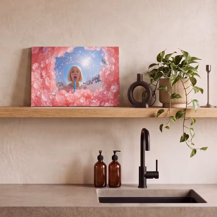 Vrouw - Drank - Zomer - Roze - Blauw canvas 2cm klein -sfeer3