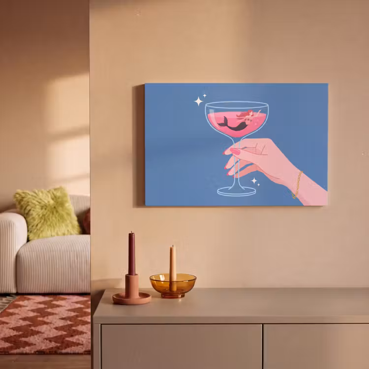 Vrouw - Glas - Abstract - Roze - Blauw canvas 2cm klein -sfeer1