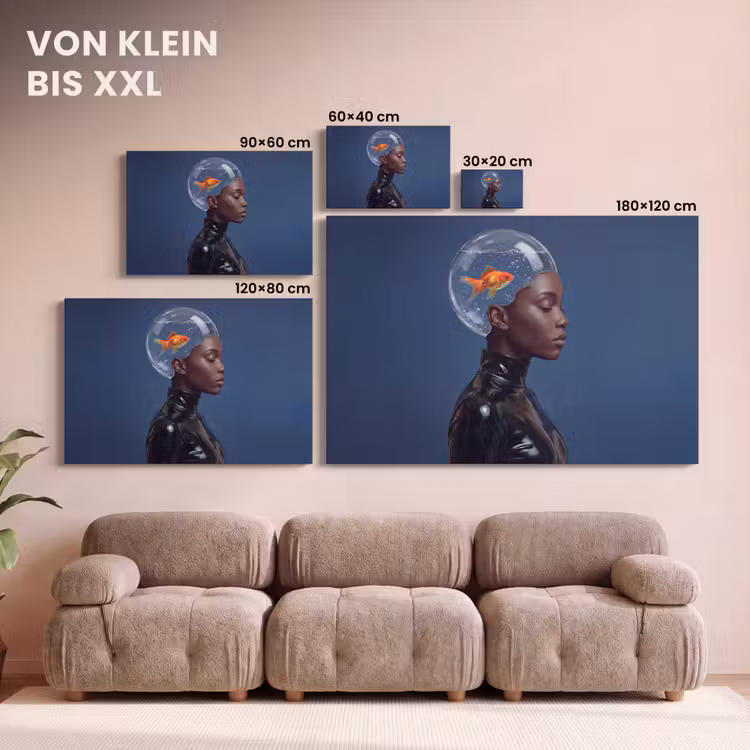 Vrouw - Goudvis - Hoofd - Abstract - Blauw canvas 2cm klein -Xsfeer8_DE