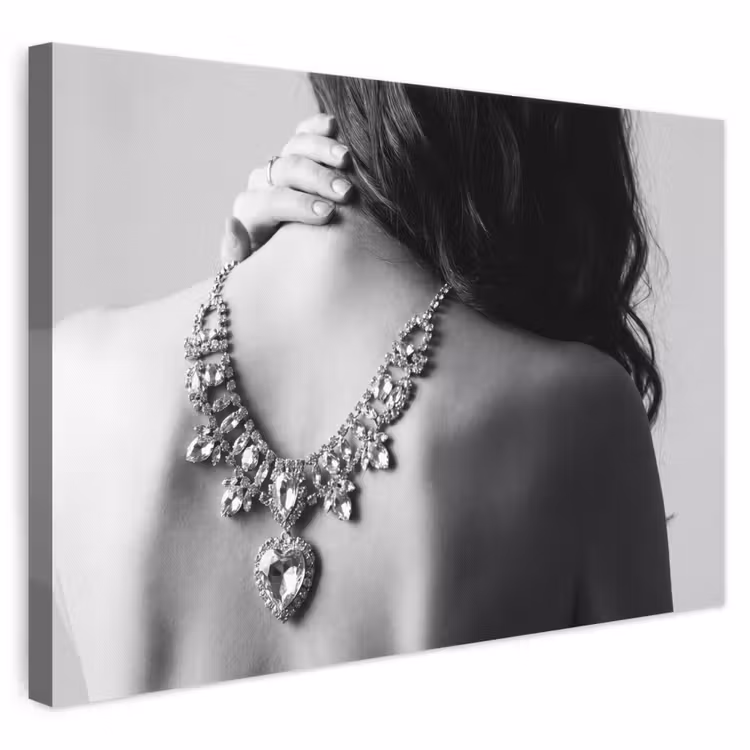 Vrouw - Ketting - Fashion - Zwart - Wit canvas 2cm klein -3d