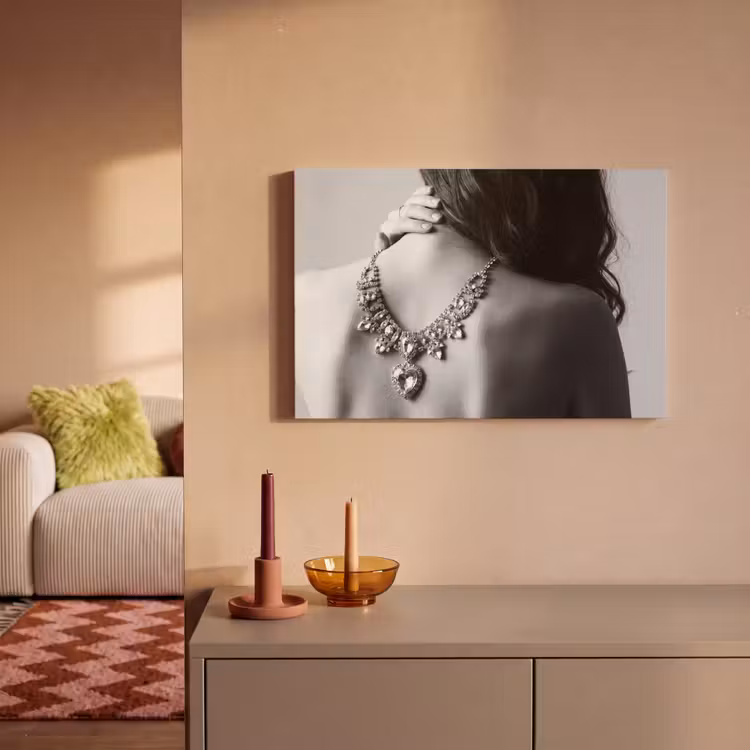 Vrouw - Ketting - Fashion - Zwart - Wit canvas 2cm klein -sfeer1