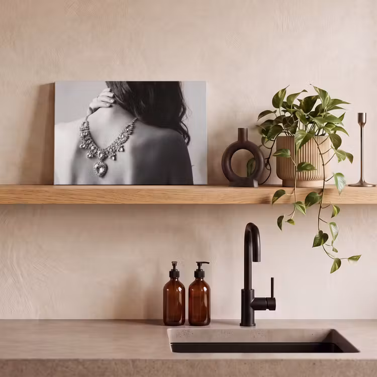 Vrouw - Ketting - Fashion - Zwart - Wit canvas 2cm klein -sfeer3