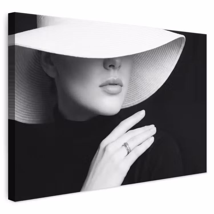 Vrouw - Hoed - Hand - Zwart - Wit - Klassiek canvas 2cm klein -3d