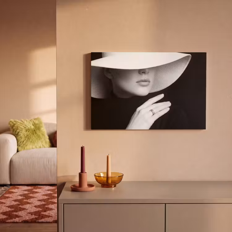Vrouw - Hoed - Hand - Zwart - Wit - Klassiek canvas 2cm klein -sfeer1
