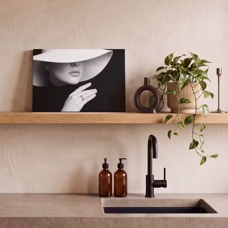 Vrouw - Hoed - Hand - Zwart - Wit - Klassiek canvas 2cm klein -sfeer3