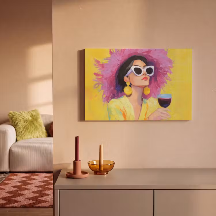 Vrouw - Hoed - Paars - Wijn canvas 2cm klein -sfeer1