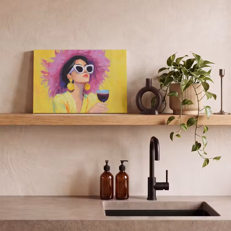 Vrouw - Hoed - Paars - Wijn canvas 2cm klein -sfeer3