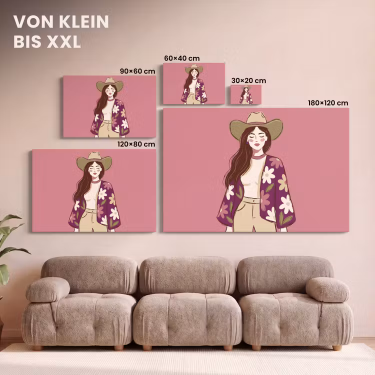 Vrouw - Hoed - Portret - Illustratie - Roze canvas 2cm klein -Xsfeer8_DE