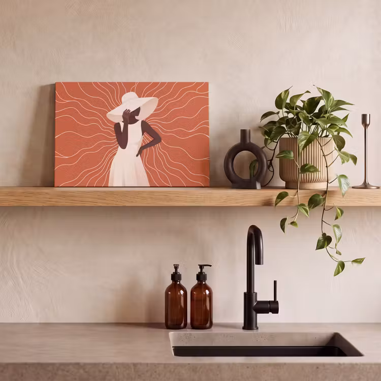 Vrouw - Hoed - Portret - Modern - Beige canvas 2cm klein -sfeer3