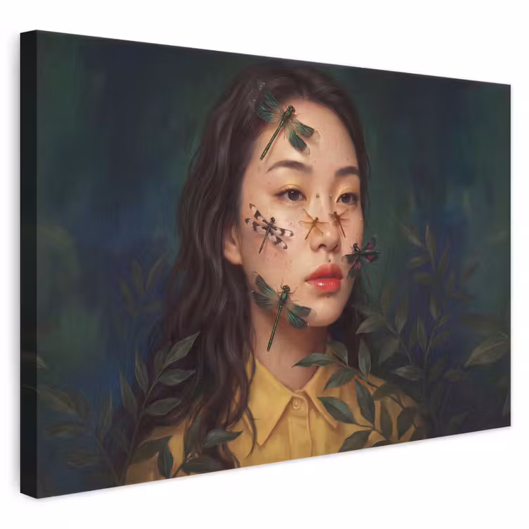 Vrouw - Insecten - Natuur - Portret - Groen canvas 2cm klein -3d