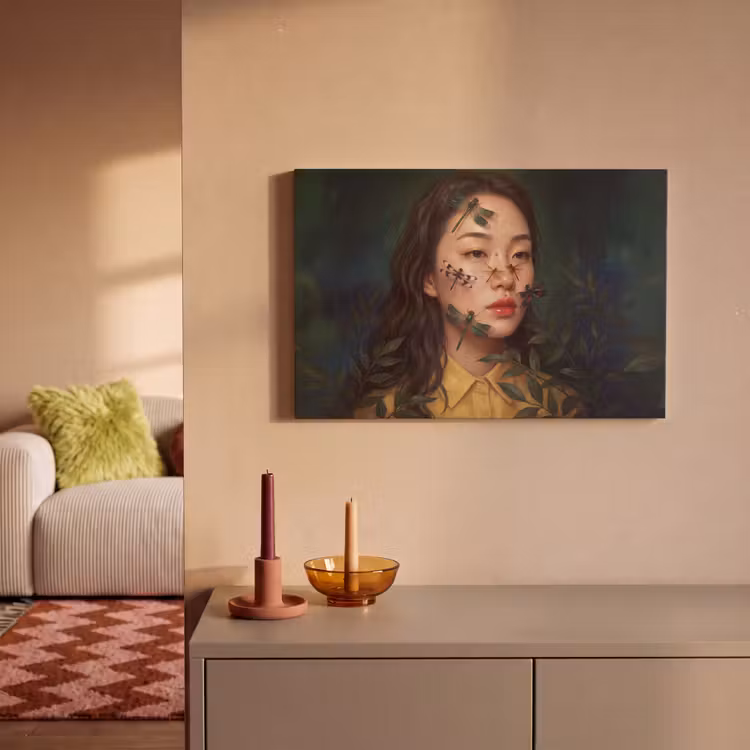 Vrouw - Insecten - Natuur - Portret - Groen canvas 2cm klein -sfeer1
