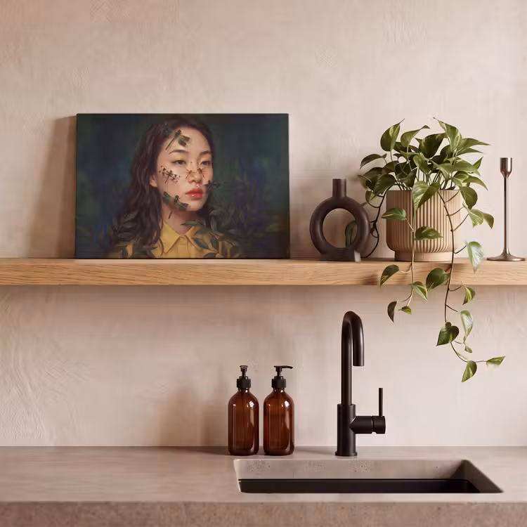 Vrouw - Insecten - Natuur - Portret - Groen canvas 2cm klein -sfeer3