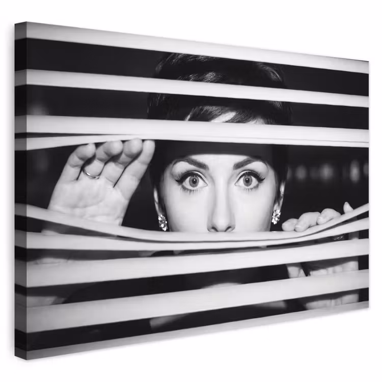 Vrouw - Jaloezieën - Portret - Zwart-wit canvas 2cm klein -3d