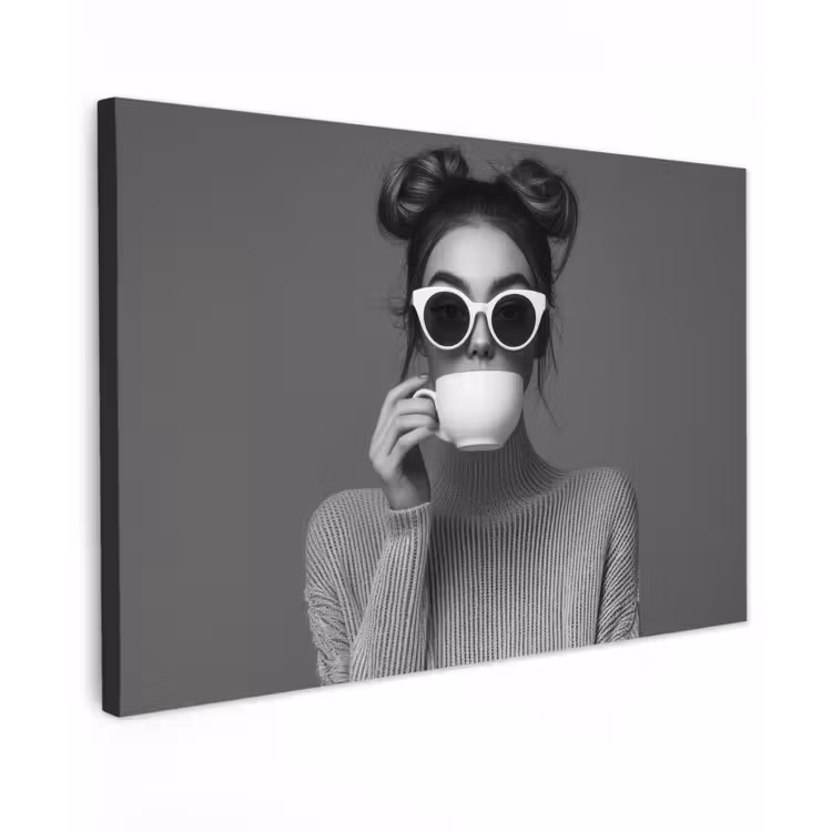 Vrouw - Koffie - Zwart - Wit canvas 2cm klein -z3d