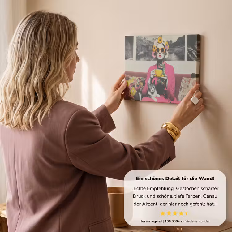 Vrouw - Kat - Bloemen - Kopje - Retro canvas 2cm klein -Xsfeer7_DE