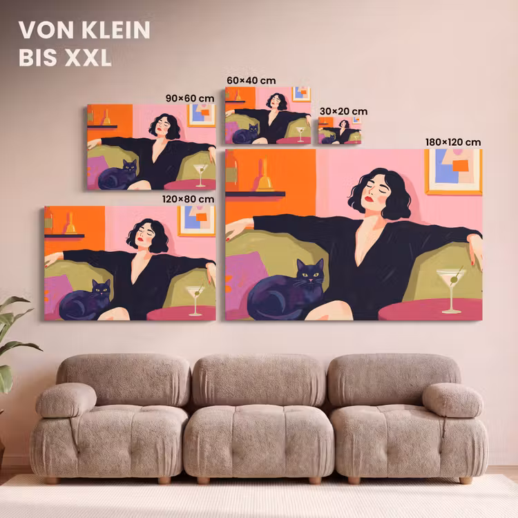 Vrouw - Kat - Interieur - Modern - Kleurrijk canvas 2cm klein -Xsfeer8_DE