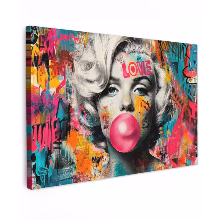 Vrouw - Kauwgom - Graffiti - Neonkleuren canvas 2cm klein -z3d