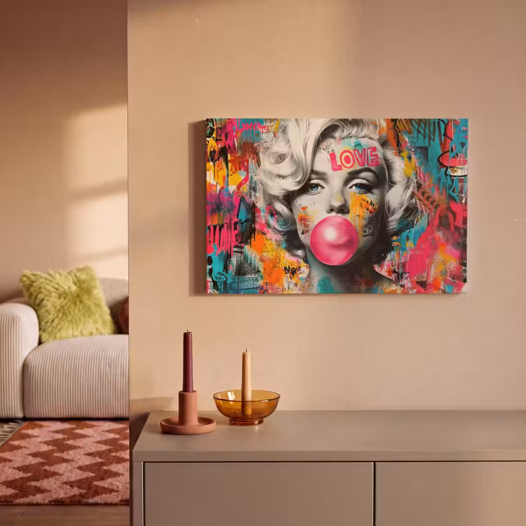 Vrouw - Kauwgom - Graffiti - Neonkleuren canvas 2cm klein -sfeer1