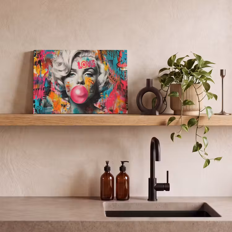 Vrouw - Kauwgom - Graffiti - Neonkleuren canvas 2cm klein -sfeer3