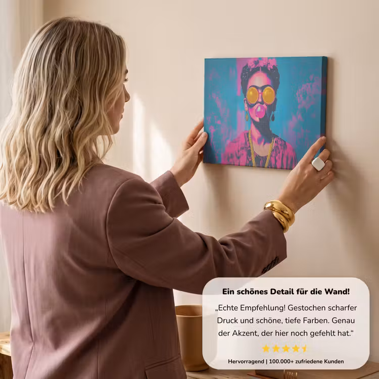 Vrouw - Kauwgom - Zonnebril - Oranje canvas 2cm klein -Xsfeer7_DE