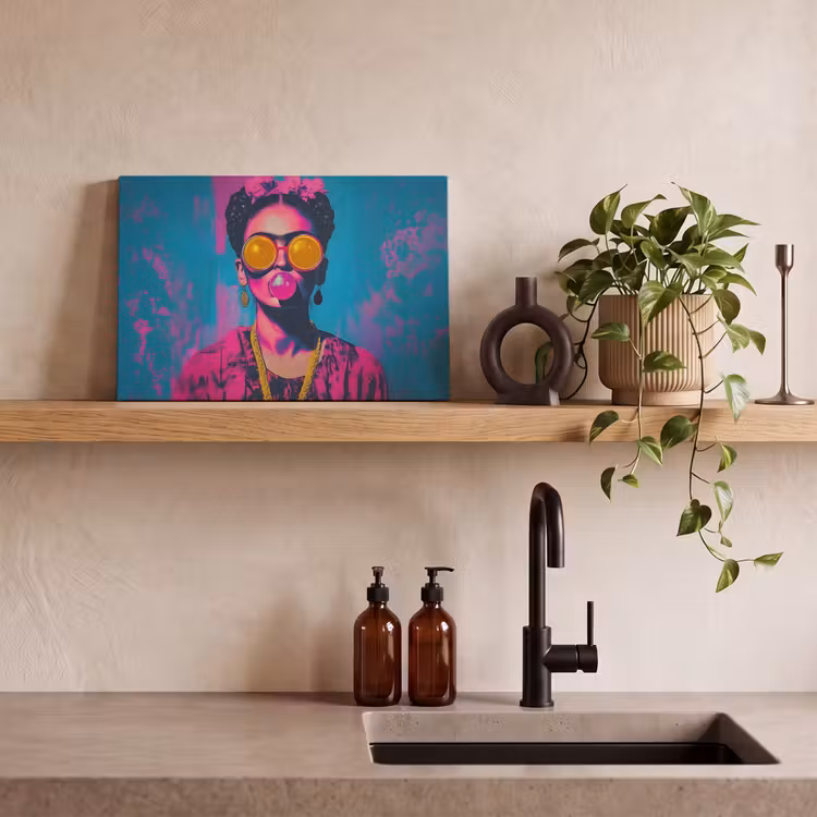 Vrouw - Kauwgom - Zonnebril - Oranje canvas 2cm klein -sfeer3