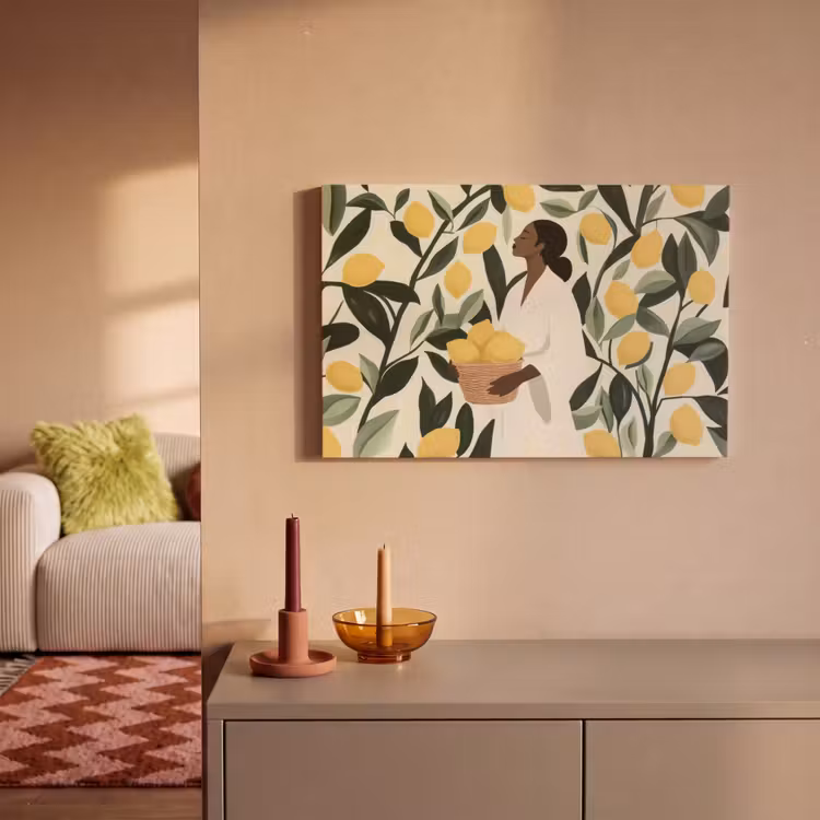 Vrouw - Mand - Citroenen - Bladeren canvas 2cm klein -sfeer1