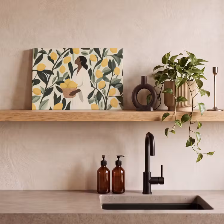 Vrouw - Mand - Citroenen - Bladeren canvas 2cm klein -sfeer3