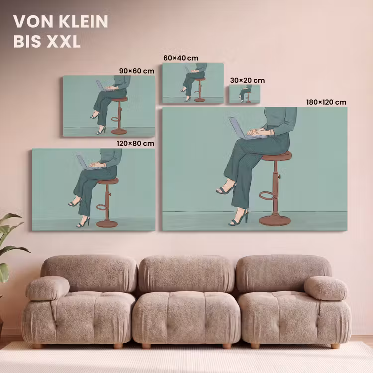 Vrouw - Laptop - Zittend - Illustratie - Groen canvas 2cm klein -Xsfeer8_DE