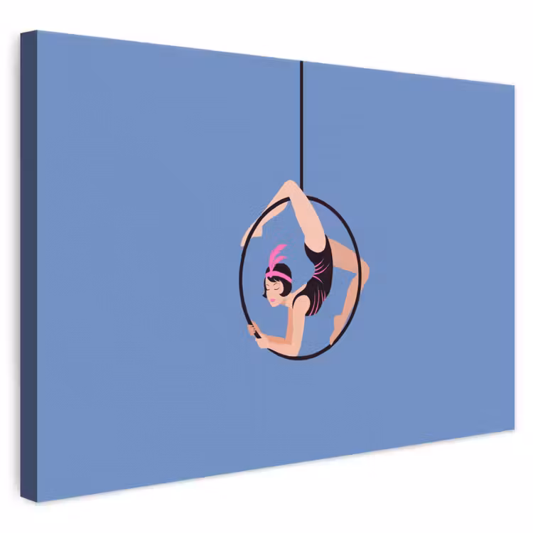 Vrouw - Aerial hoop - Art deco - Illustratie - Blauw canvas 2cm klein -3d