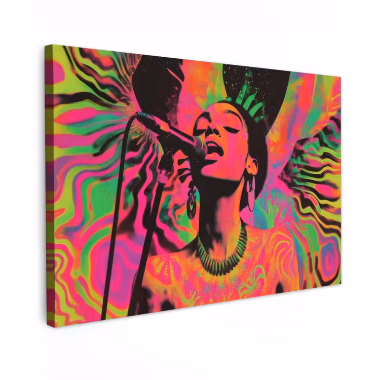 Vrouw - Microfoon - Neon canvas 2cm klein -z3d