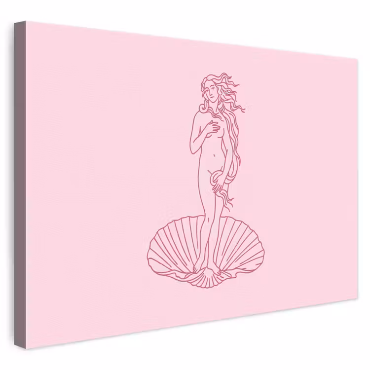 Vrouw - Schelp - Kunst - Lijntekening - Roze canvas 2cm klein -3d