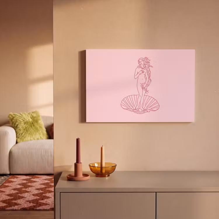 Vrouw - Schelp - Kunst - Lijntekening - Roze canvas 2cm klein -sfeer1