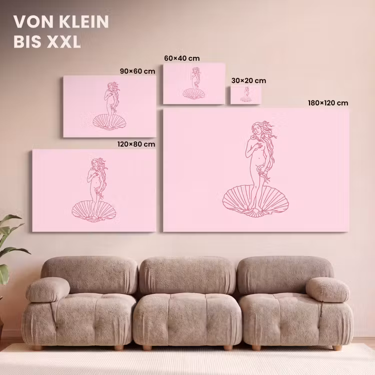 Vrouw - Schelp - Kunst - Lijntekening - Roze canvas 2cm klein -Xsfeer8_DE
