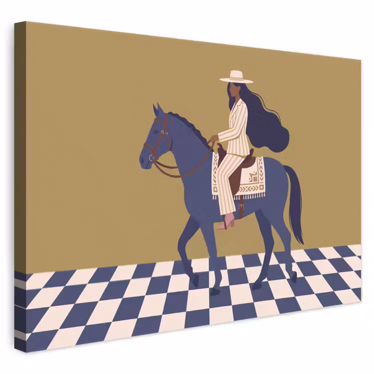 Vrouw - Paard - Rijden - Modern - Abstract canvas 2cm klein -3d