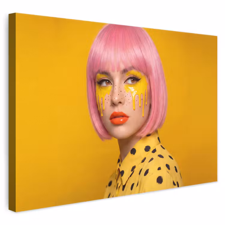 Vrouw - Portret - Abstract - Kleurrijk - Geel canvas 2cm klein -3d