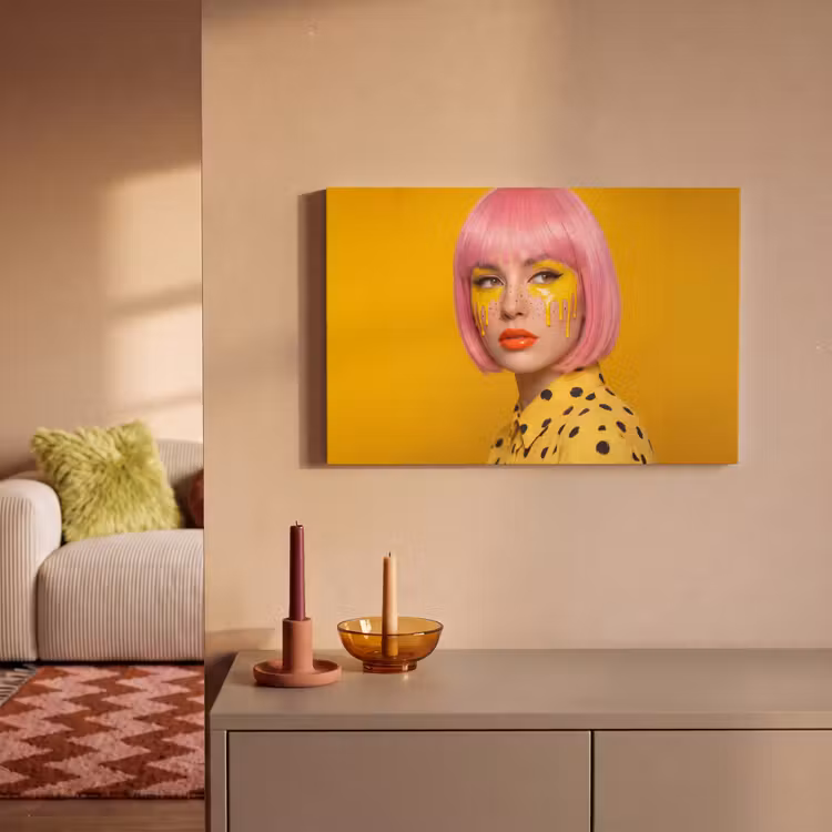 Vrouw - Portret - Abstract - Kleurrijk - Geel canvas 2cm klein -sfeer1
