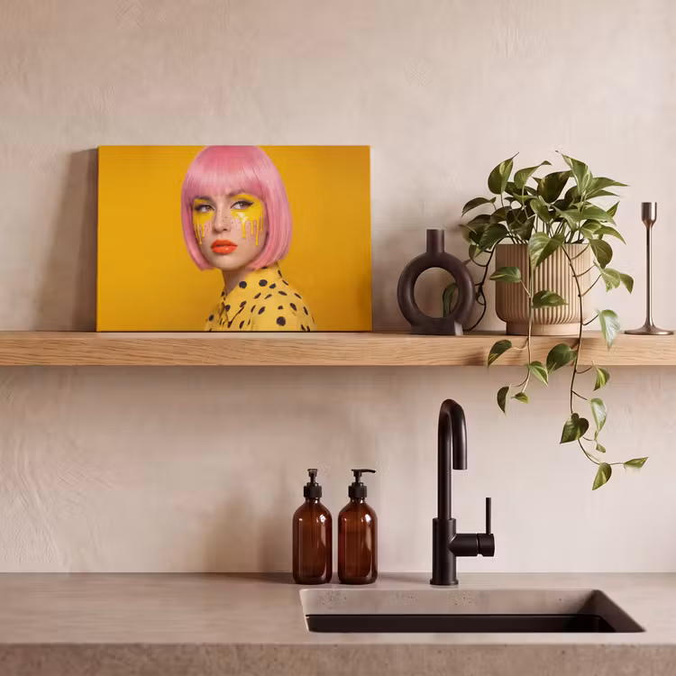 Vrouw - Portret - Abstract - Kleurrijk - Geel canvas 2cm klein -sfeer3