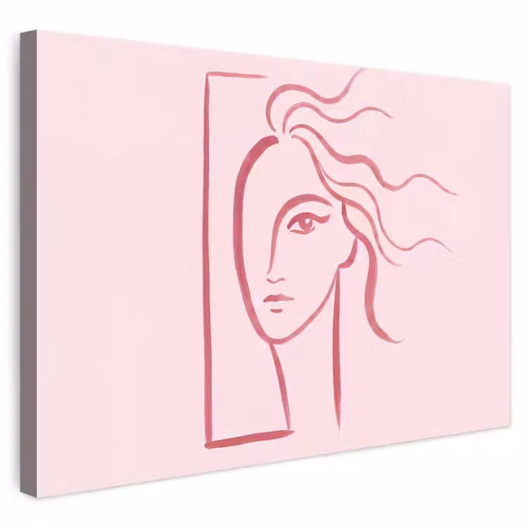 Vrouw - Portret - Abstract - Lijnkunst - Rood canvas 2cm klein -3d