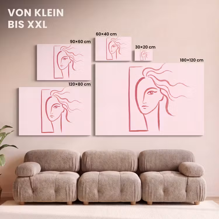 Vrouw - Portret - Abstract - Lijnkunst - Rood canvas 2cm klein -Xsfeer8_DE