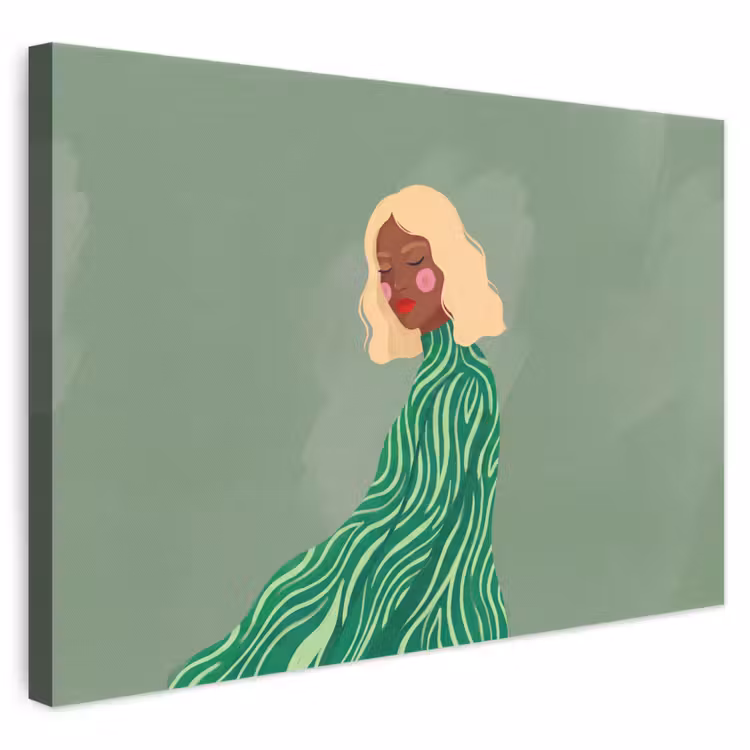 Vrouw - Portret - Illustratie - Modern - Groen canvas 2cm klein -3d