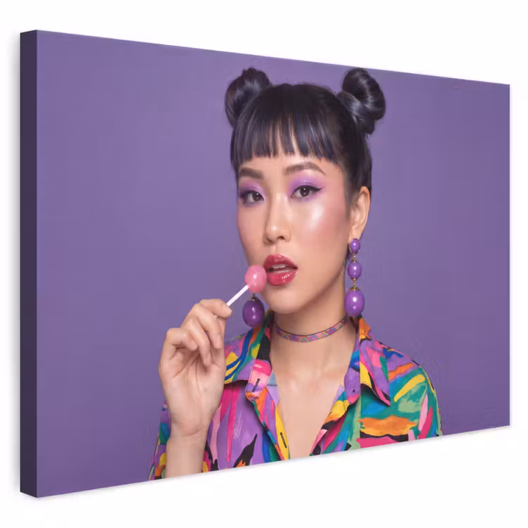 Vrouw - Portret - Make-up - Paars - Levendig canvas 2cm klein -3d