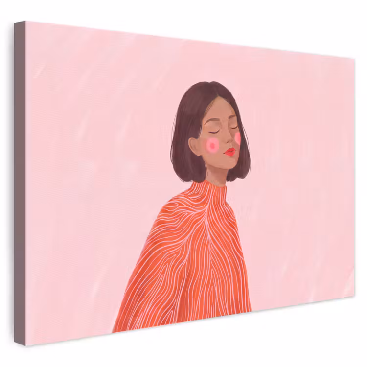 Vrouw - Portret - Modern - Kunst - Roze canvas 2cm klein -3d