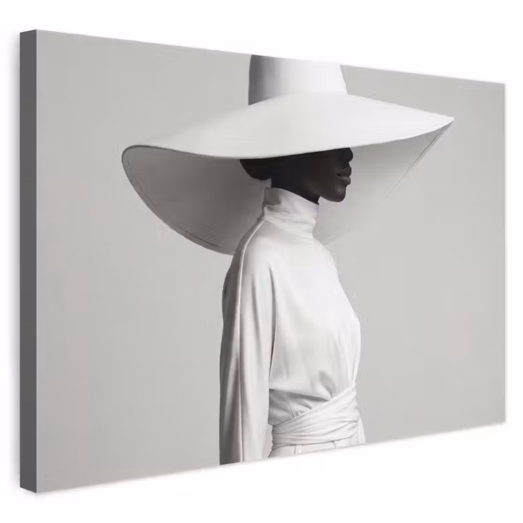Vrouw - Profiel - Hoed - Zwart - Wit - Minimalistisch canvas 2cm klein -3d