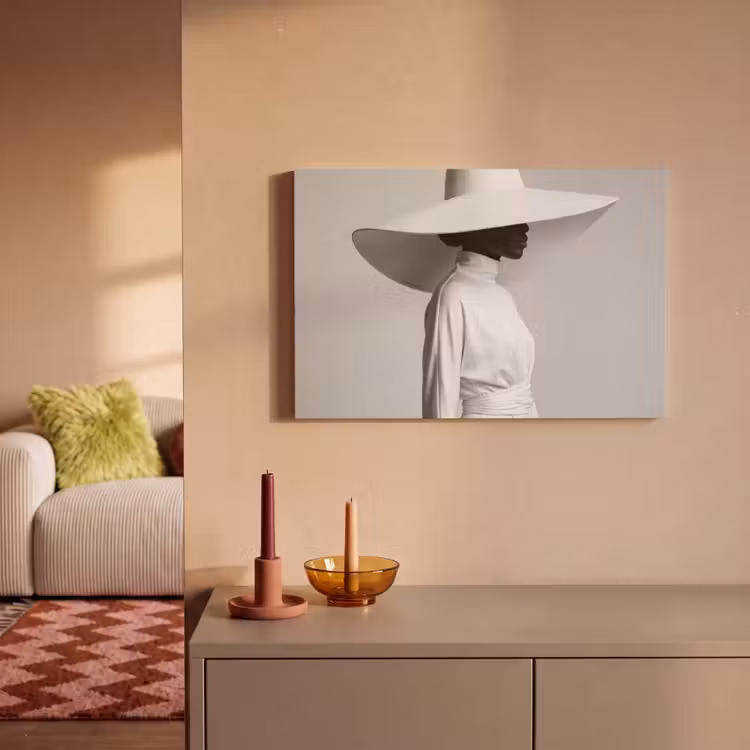 Vrouw - Profiel - Hoed - Zwart - Wit - Minimalistisch canvas 2cm klein -sfeer1