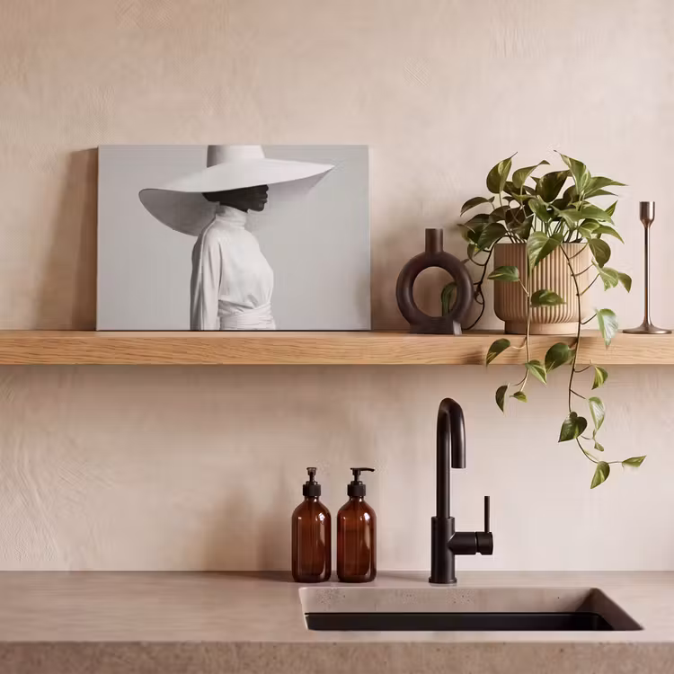Vrouw - Profiel - Hoed - Zwart - Wit - Minimalistisch canvas 2cm klein -sfeer3