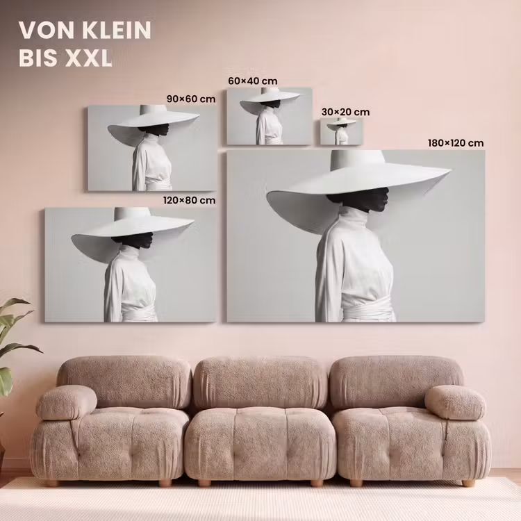 Vrouw - Profiel - Hoed - Zwart - Wit - Minimalistisch canvas 2cm klein -Xsfeer8_DE