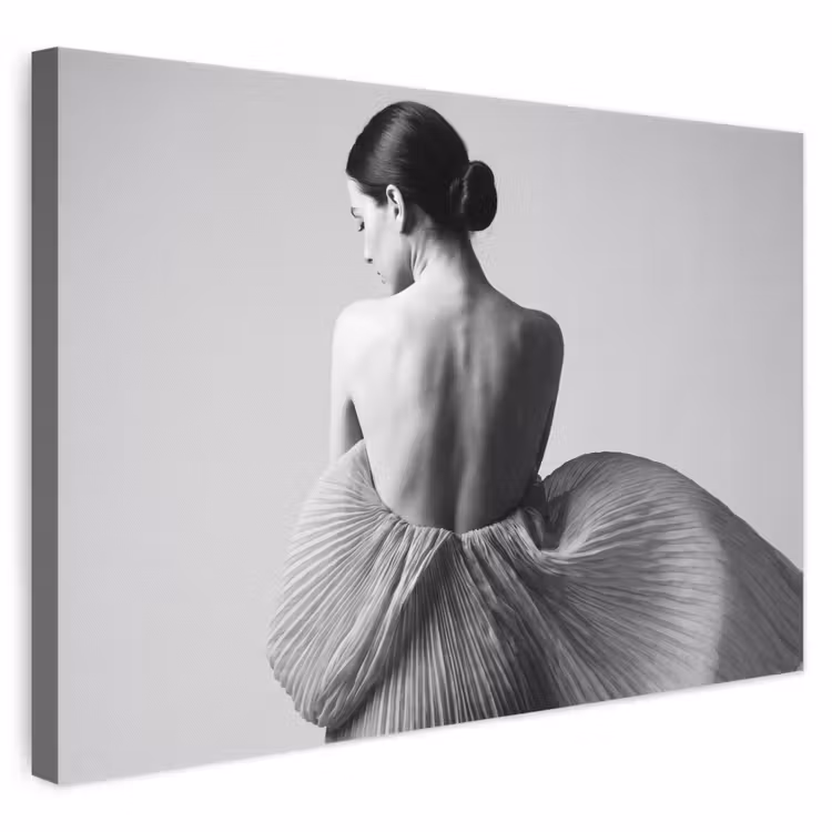 Vrouw - Rug - Textuur - Zwart - Wit - Elegant canvas 2cm klein -3d